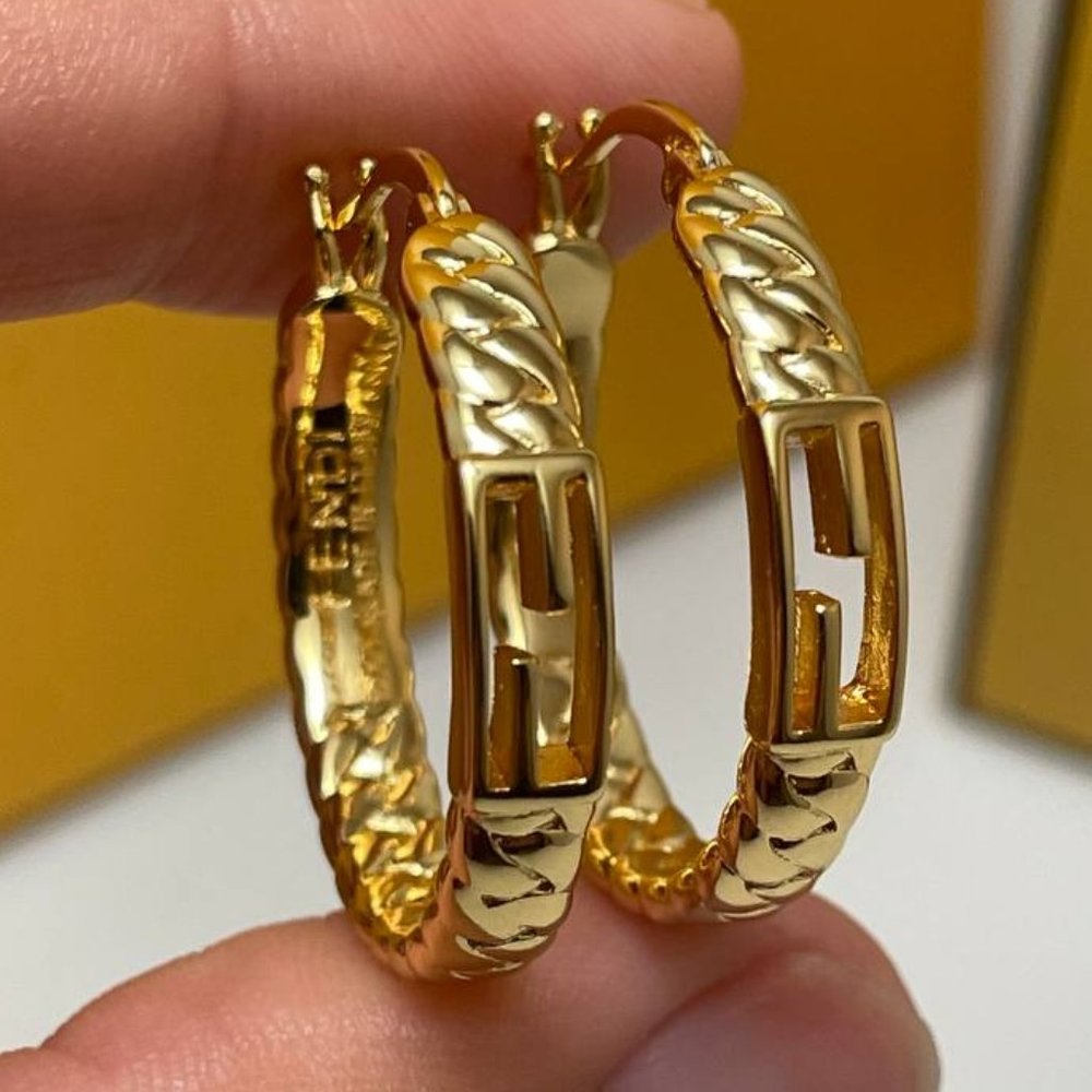 FENDI baguette hoop earrings in gold tone metal